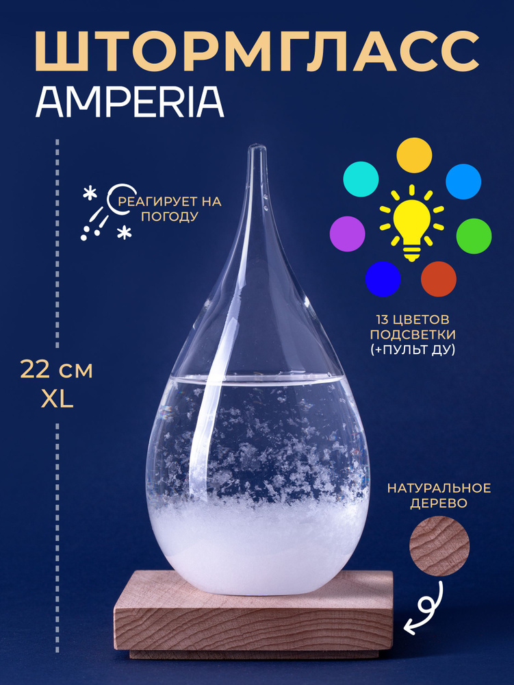 Предсказатель погоды Капля Tempo drop XL / Штормгласс Amperia / Метеостанция с подсветкой и ДУ (22 см) #1