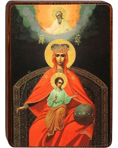 Икона Божией Матери "Державная" на деревянной основе (9*6,5 см).  #1