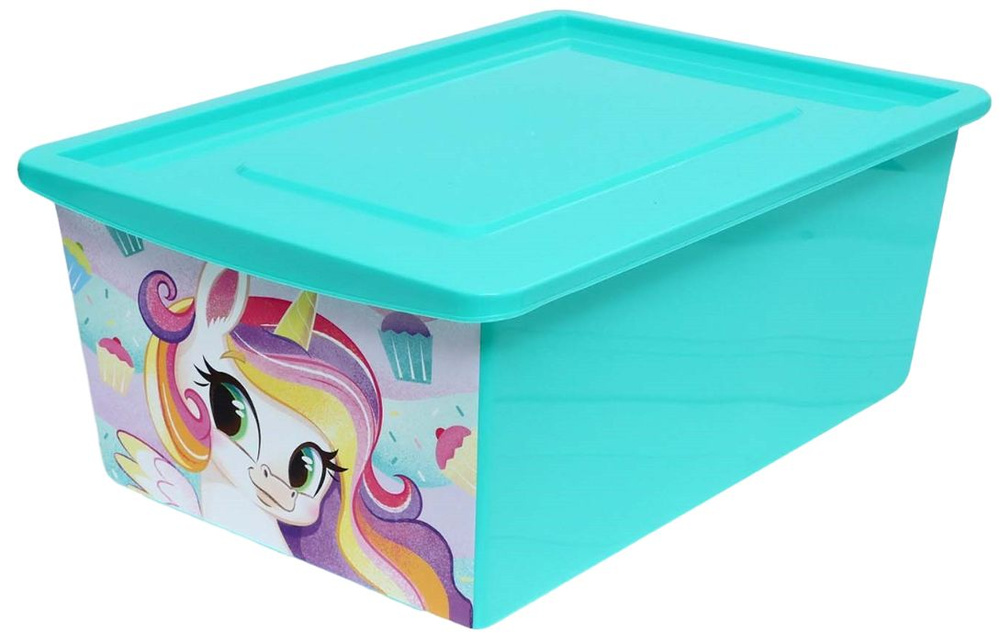 Ящик для игрушек с крышкой "Радужные единорожки", контейнер для детских вещей и мелочей, пластиковая #1