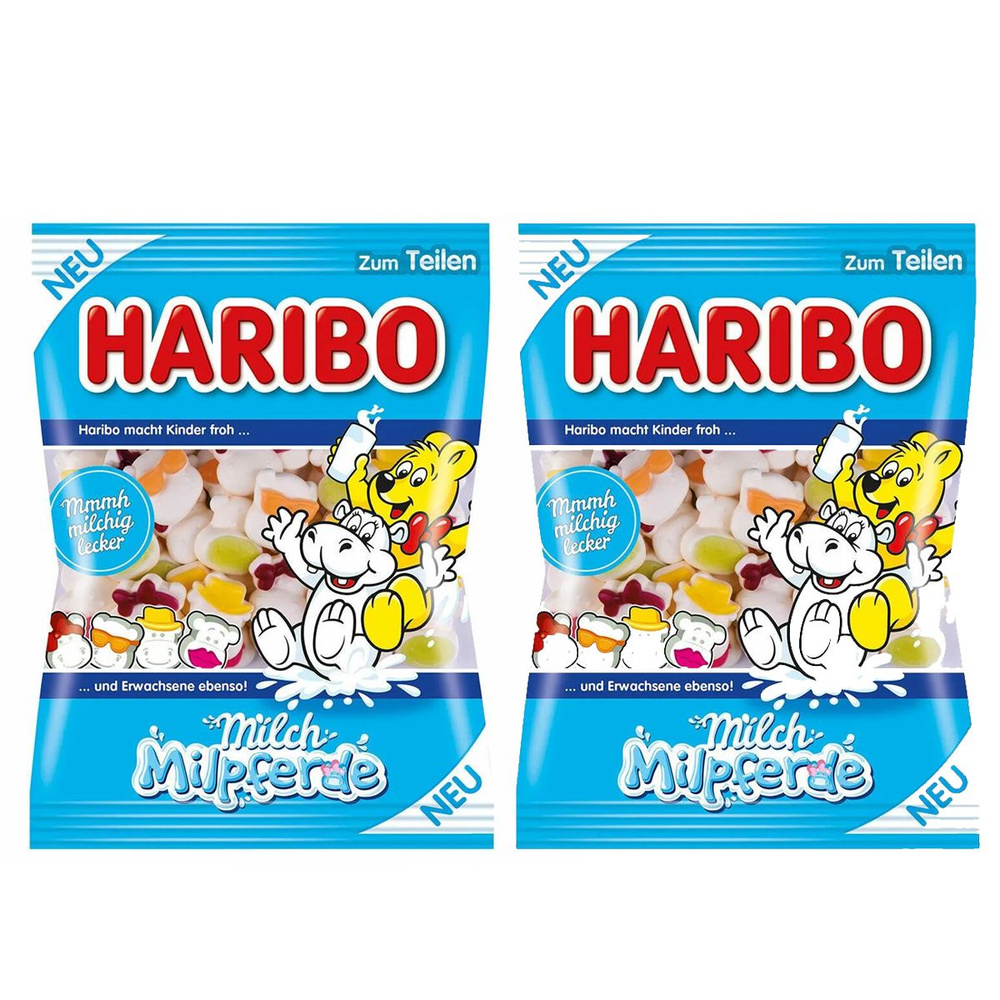 Мармелад жевательный Haribo Milch Milpferde 2шт по 175гр /Мармелад Харибо "Молочные бегемоты" (Германия) #1