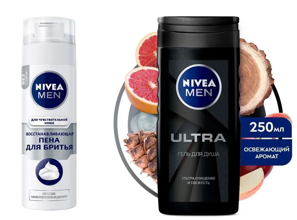 NIVEA Men набор: Гель для душа Ultra + Пена для бритья Восстанавливающая  #1