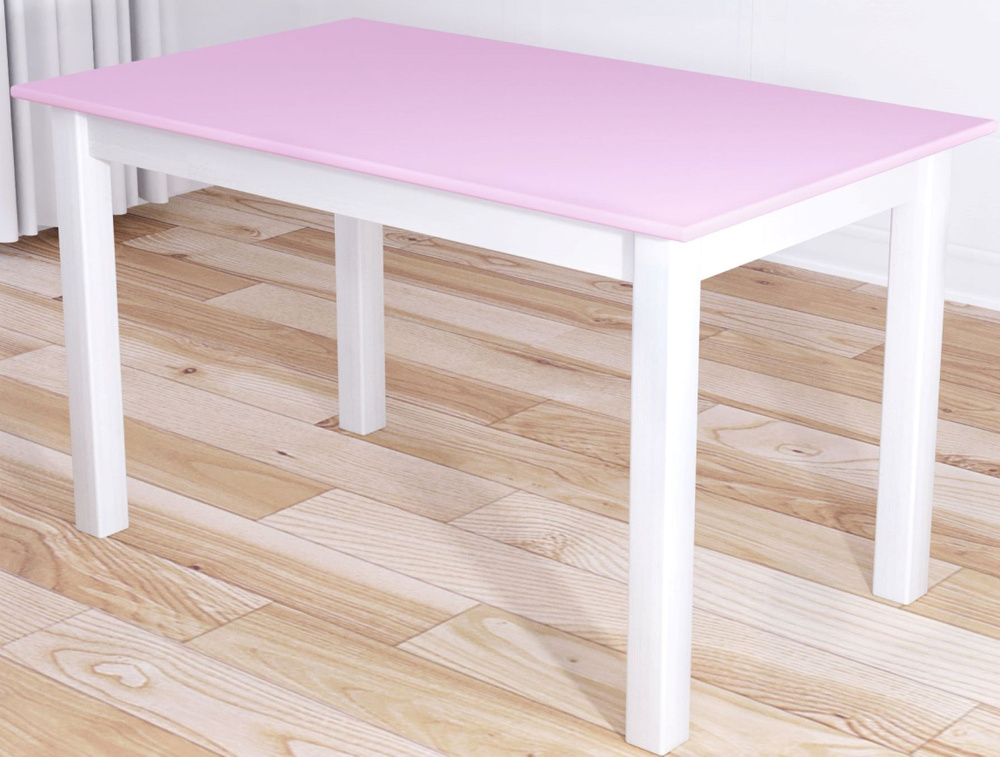 Стол кухонный Классика из массива сосны, столешница розового цвета 20 мм и белые ножки, 90х60х75 см  #1