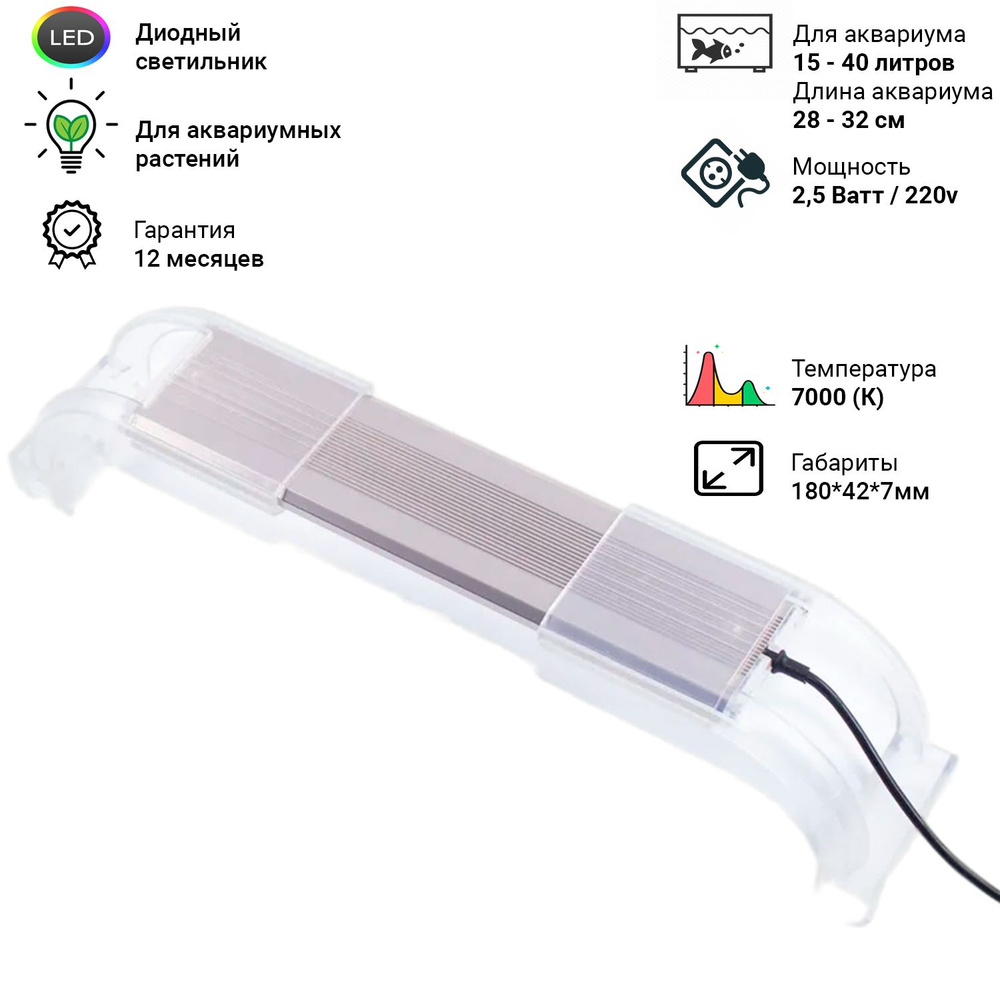 Диодный светильник для аквариума и растений Sunsun ADP-200J 180 мм. (для акв. длиной 28-32 см. 2,5 Вт) #1