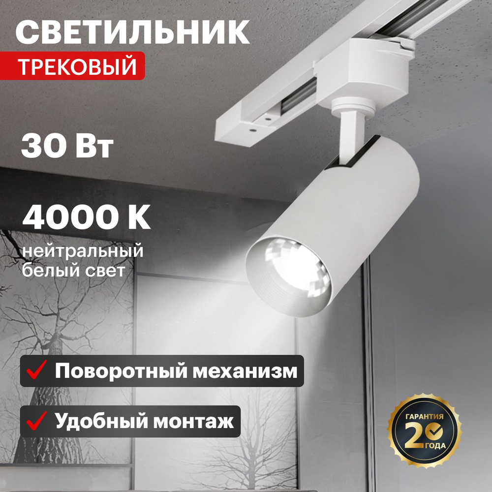 Светильник светодиодный трековый REXANT 30 Вт LED, нейтральное естественное свечение 4000 К  #1