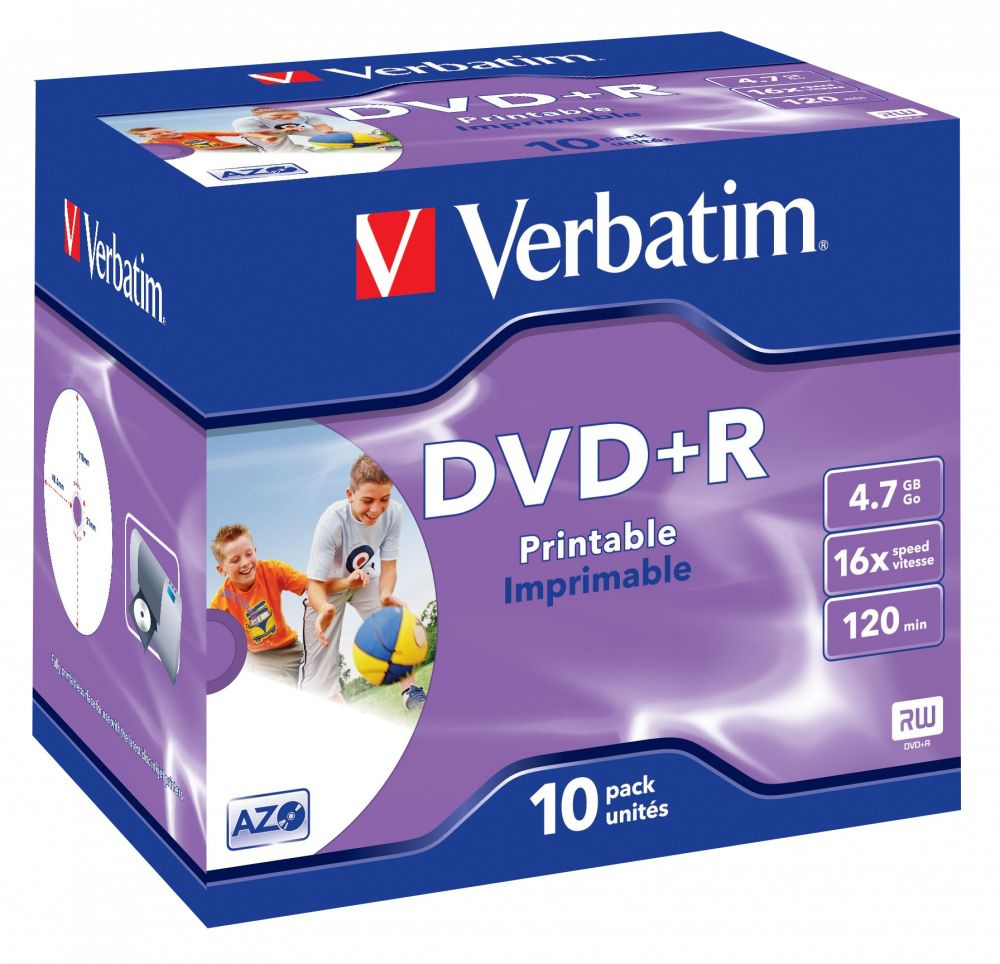 Диск DVD+R Verbatim 4.7Gb 16x Jewel case 10шт. Printable 43508 #1