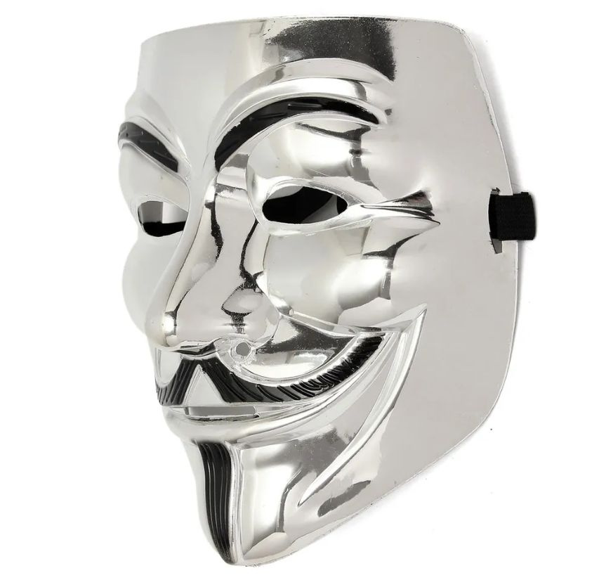 Маска Анонимуса/ Гая Фокса, серебристая, карнавальная для лица на резинке, на хэллоуин, маскарад, праздник #1