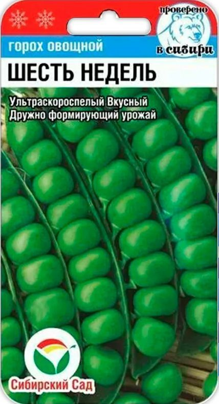 Горох Шесть Недель, 1 пакетик 5 гр. семян, Сибирский Сад #1