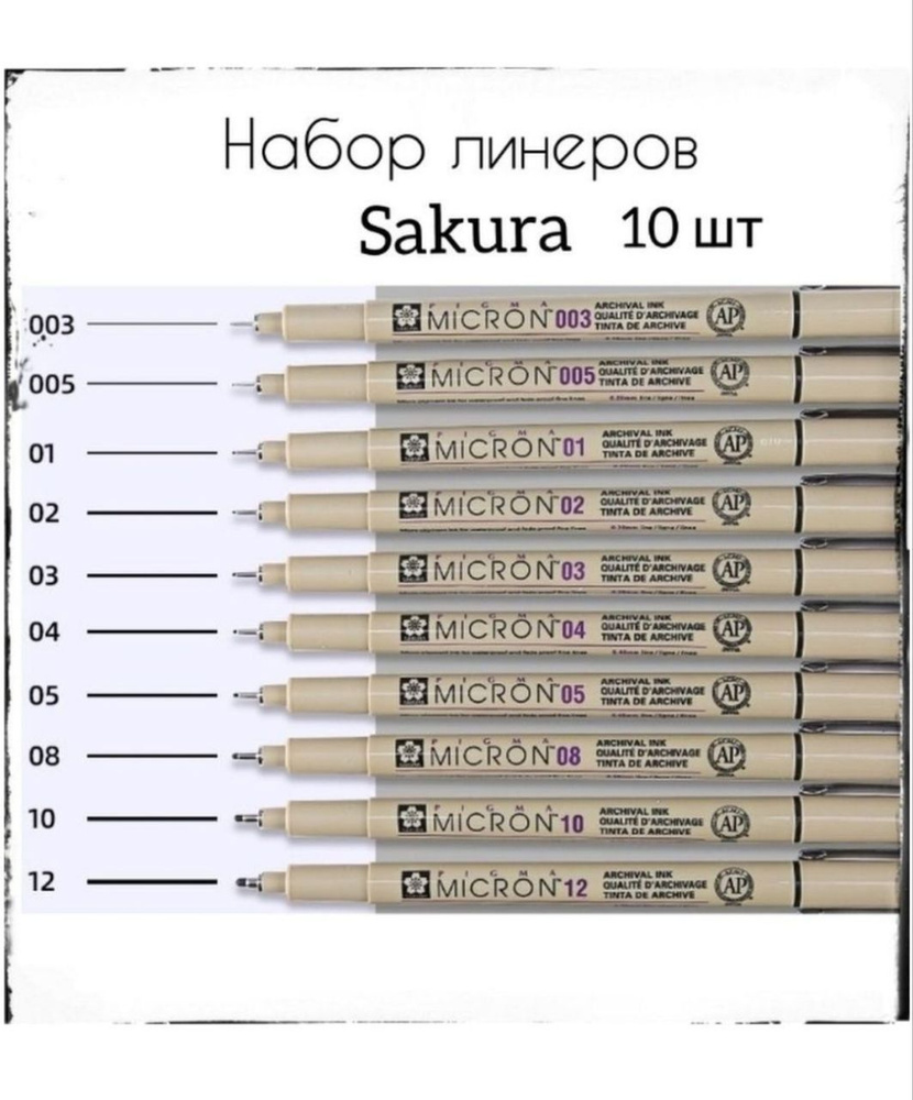 Капиллярные ручки Sakura Pigma Micron набор линеров 10 шт. #1