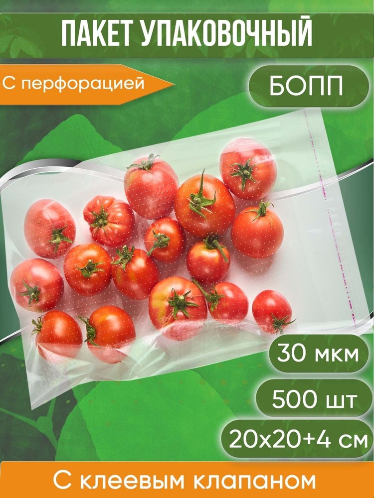 Пакет упаковочный БОПП с клеевым клапаном, с перфорацией, 20х20+4 см, 30 мкм, 500 шт.  #1