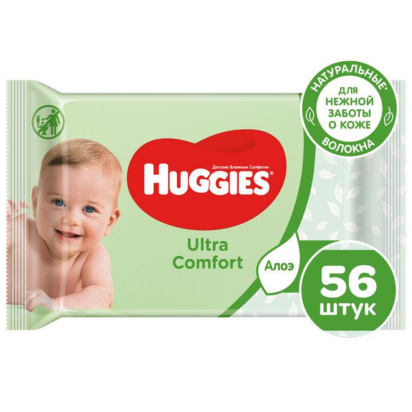 Влажные салфетки Huggies Ultra Comfort с алоэ, 56шт #1