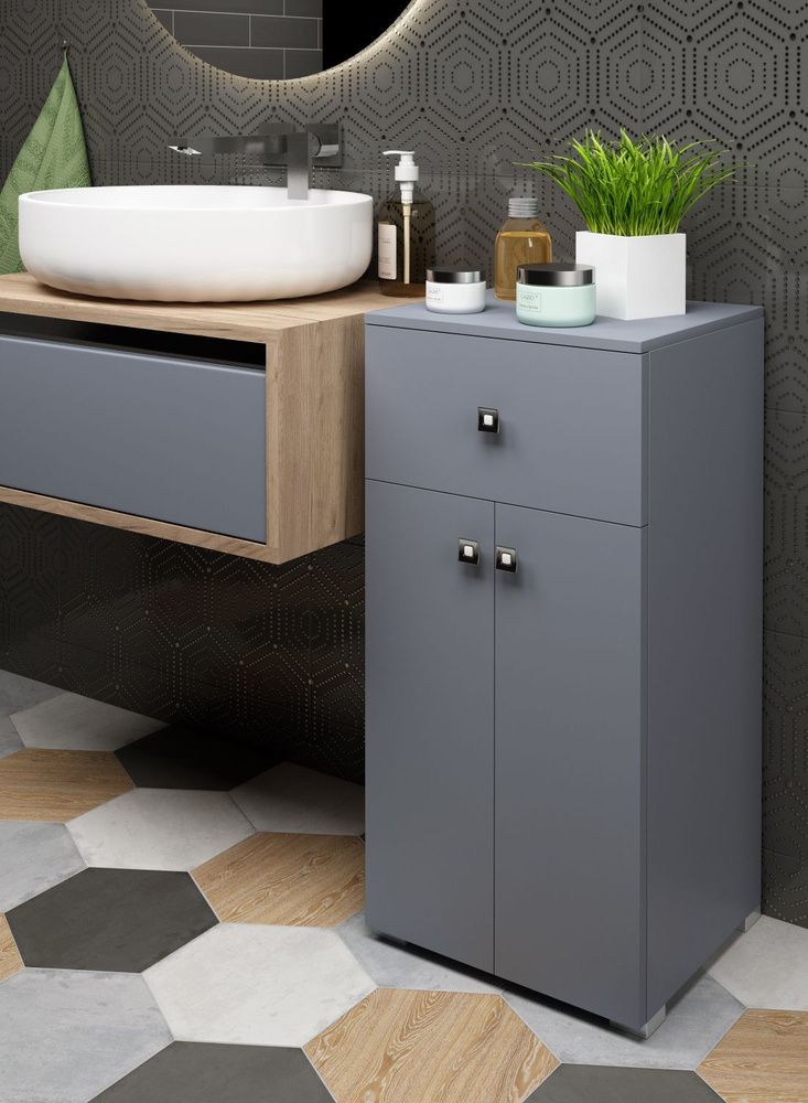 REGENT style Шкаф-пенал для ванной, ПеналВиола2д1ящ/темно-серый, 40х35х83.6 см, Универсальный  #1