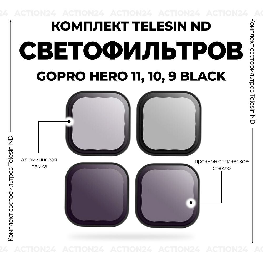 Набор светофильтров для экшн камеры GoPro Hero 12, 11, 10, 9 Black Telesin 4 шт (CPL, ND8, ND16, ND32) #1