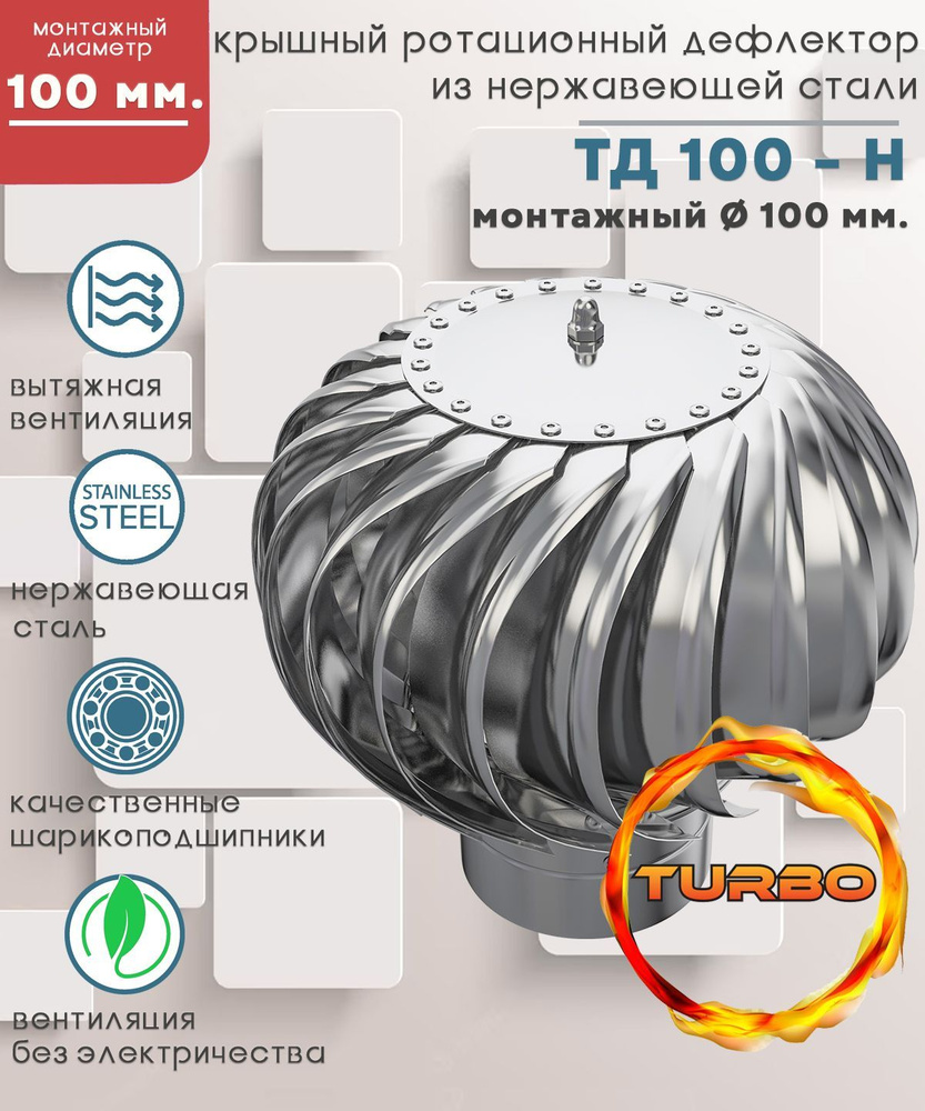 Ротационный дефлектор ТД 100н /турбодефлектор/ D100, нержавеющая сталь  #1