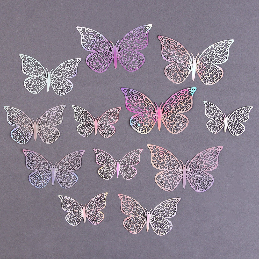 Набор для украшения Бабочки , 12 штук, голография, цвет серебро  #1