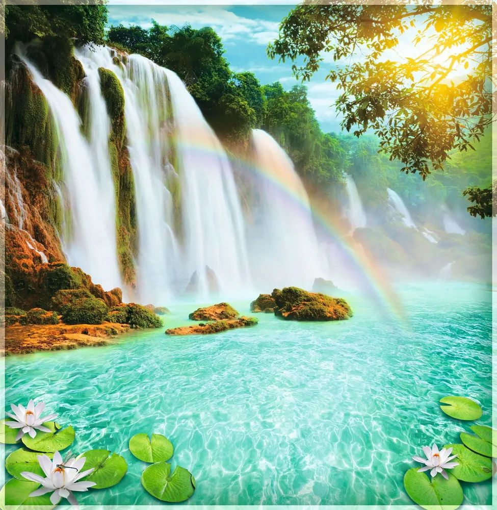 Фотообои глянцевые на стену Радужные водопады 196*201 см 6 листов  #1