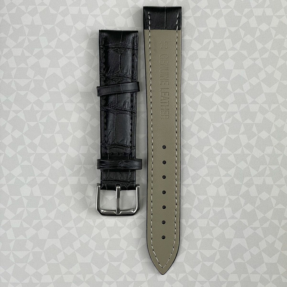 Ремешок для часов кожаный 18 20 22 24 26 мм черный, браслет, ремень  #1