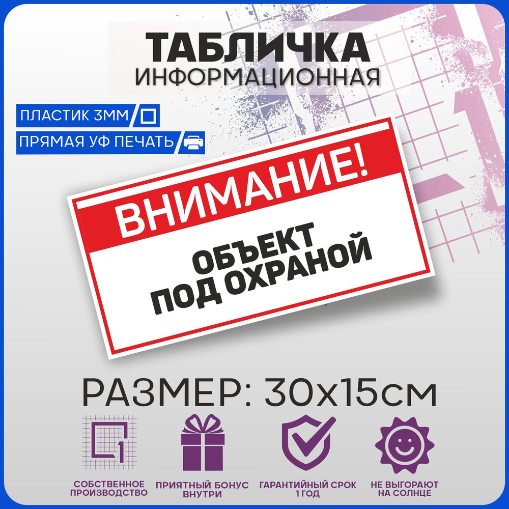 Табличка информационная на дверь Объект под охраной 30х15см  #1