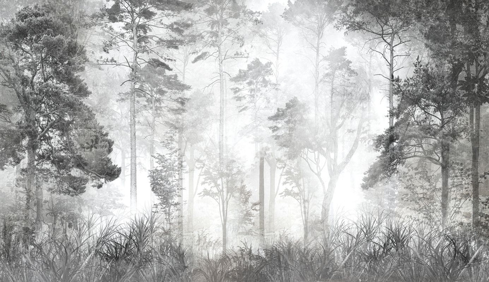 Фотообои флизелиновые на стену 3д GrandPik 10257 "Лес в тумане", 350х200 см(Ширина х Высота)  #1