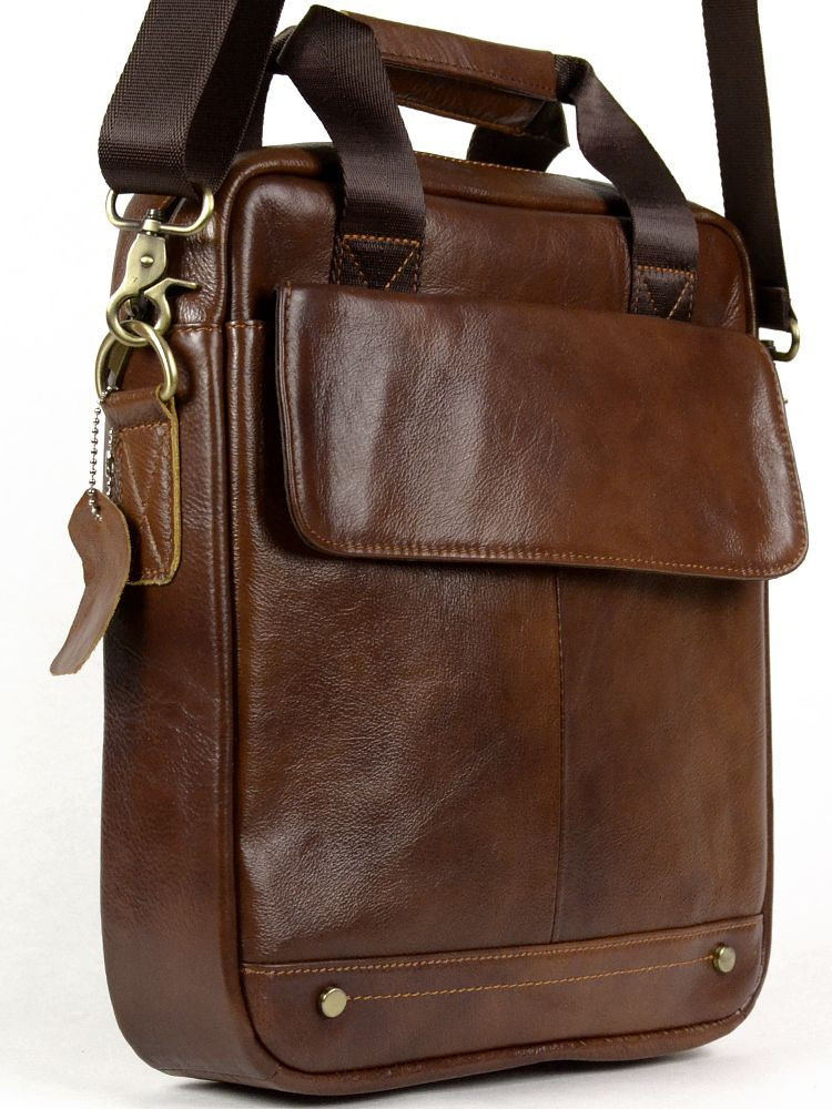 Мужская сумка портфель вертикальный А4 из натуральной кожи коричневый 31х27х6 см  #1