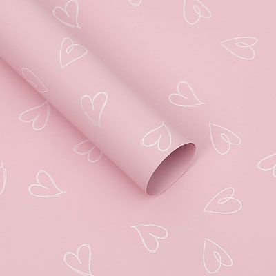 Пленка матовая для упаковки цветов, подарков "Сердечки" 58х58 - 5 шт. розовая с белым  #1