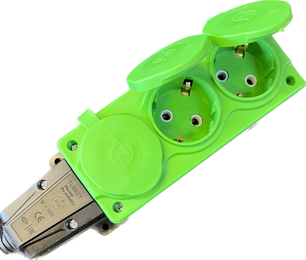 Колодка электрическая для удлинителя колодка трехместная NE-AD 3-нг с/з с крышками 16А, IP54, зеленый/черный #1