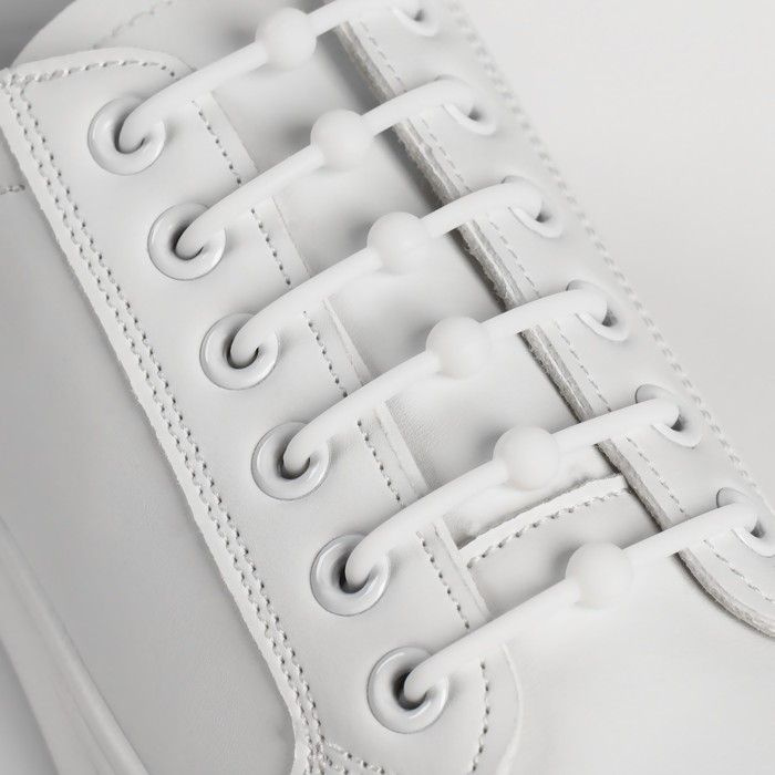 Набор шнурков для обуви "Шар", 6 шт, силиконовые, круглые, d - 15 мм, 6,5 см, цвет белый / 1738948  #1