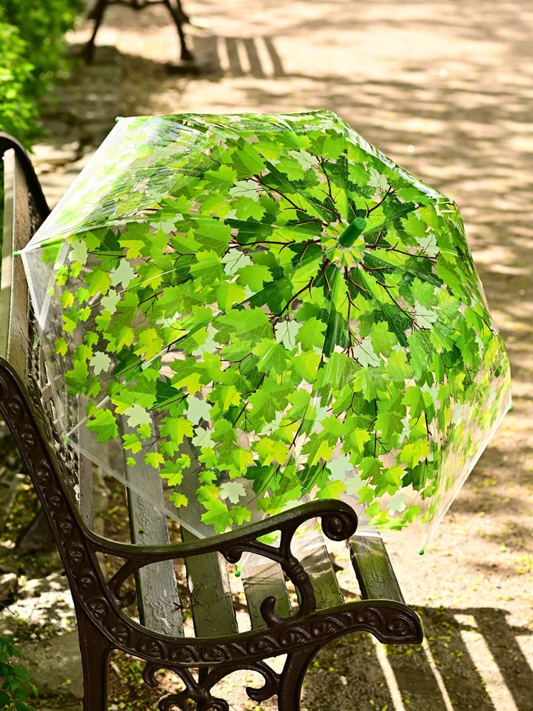 Зонт детский прозрачный трость с листьями полуавтомат #1