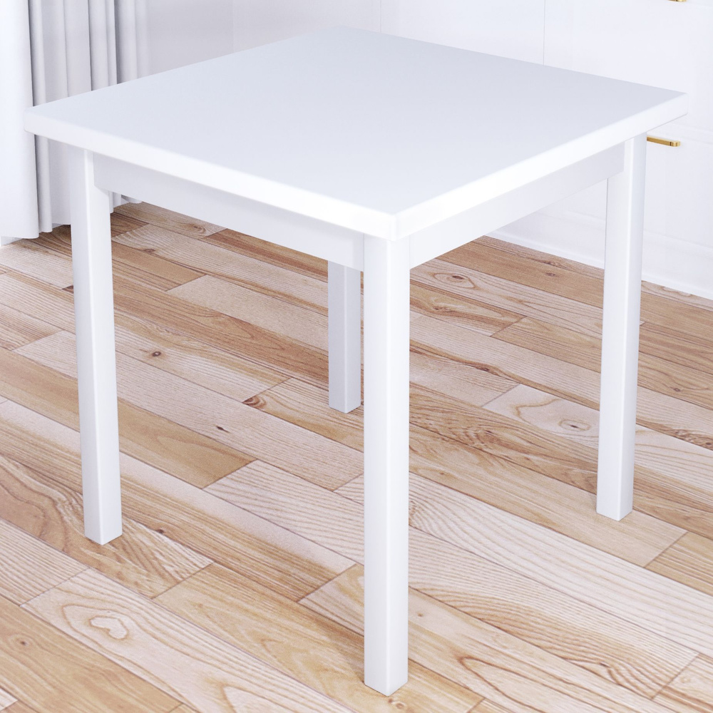 Стол кухонный Классика с квадратной белой столешницей из массива сосны 40 мм и белыми ножками, 75х75х75 #1