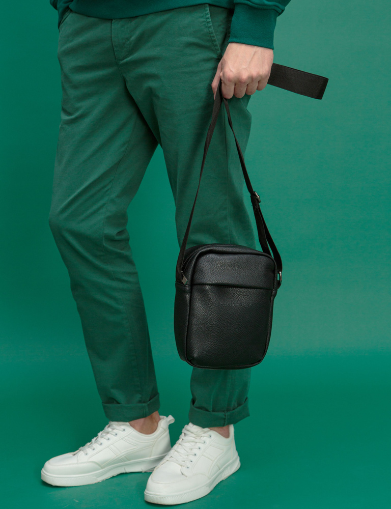 Мужская сумка кросс-боди ANTAN из искусственной кожи черная через плечо  #1