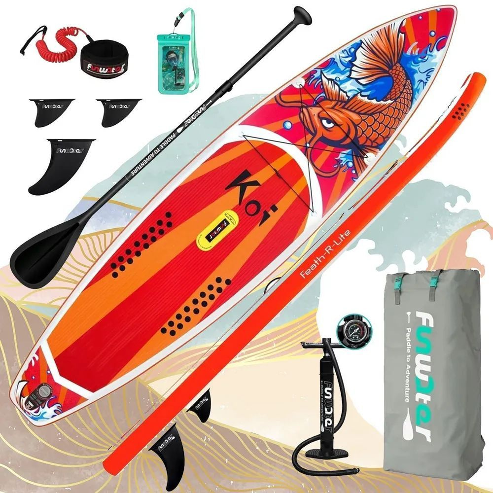 SUP board KOI 3,5 м двухслойный с веслом и страховочным лишем / Надувной прогулочный / Сап доска для #1