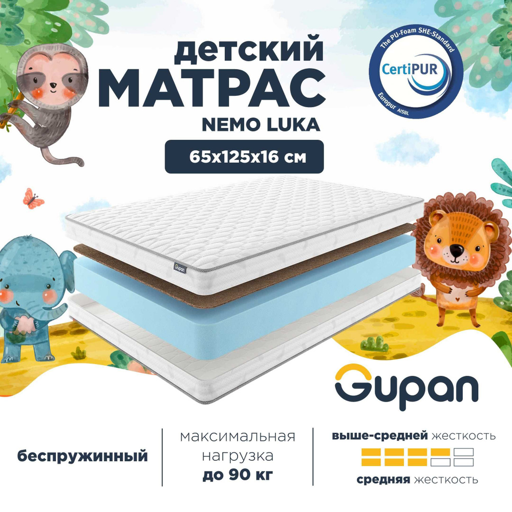 Gupan Матрас в кроватку Gupan Nemo Luka, Беспружинный, 65х125 см #1