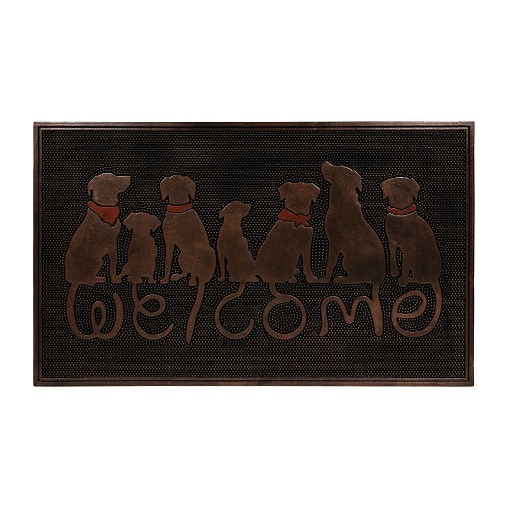 Коврик придверный VORTEX "Welcome с собаками" 45x75 см, резиновый, цвет медь  #1