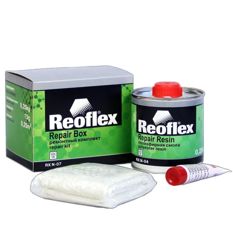 Смола полиэфирная REOFLEX Repair Resin 2К для ремонта пластиковых деталей, 2K + стекломат, банка 0,25 #1