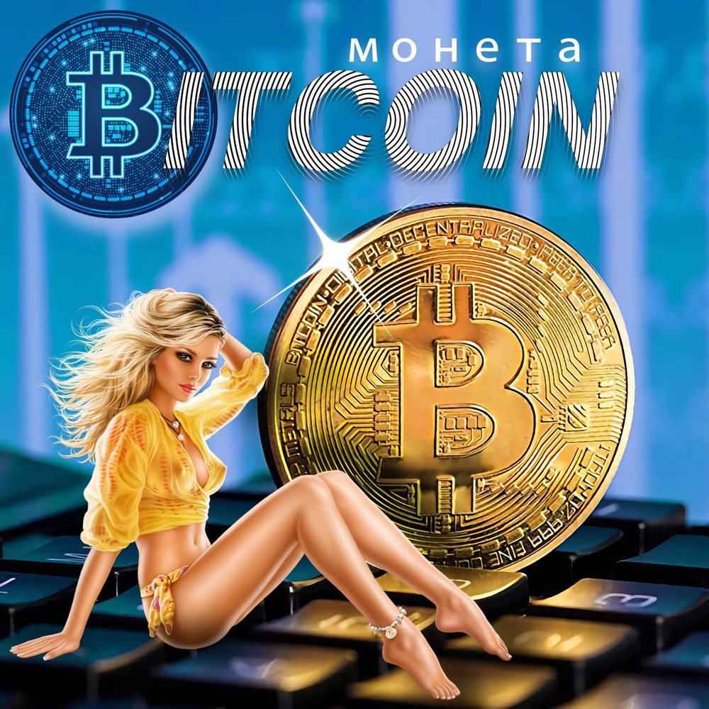 Сувенирная монета Биткоин (Bitcoin) в прозрачном футляре. BTC физический Биткоин  #1