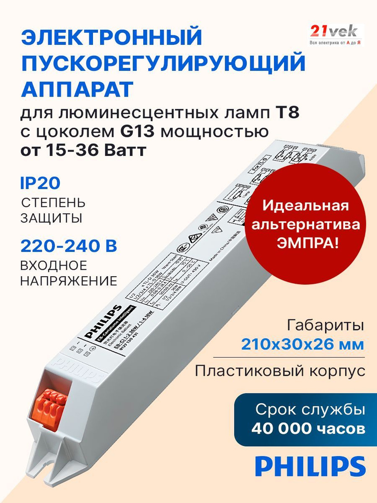 Аппарат пускорег. электрон. ЭПРА EB-Ci1-2 36W/1-4 18Вт 220-240В 50/60Гц Philips / 694793913353600 код #1