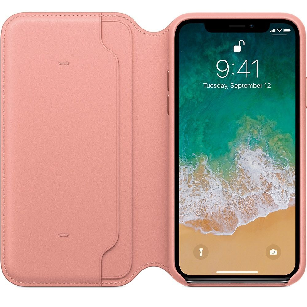 Чехол-книжка Apple Leather Folio iPhone X Soft Pink (Бледно-розовый) MRGF2ZM/A  #1