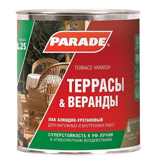 Лак полуматовый L25 PARADE 2,5 л для дерева, веранд, полов, лестниц, террас, стойкий к УФ лучам  #1