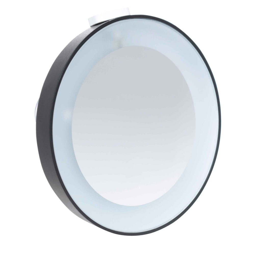 Зеркало подвесное, 10 см, увеличительное, с подсветкой, на присоске, пластик, черное, Mirror  #1