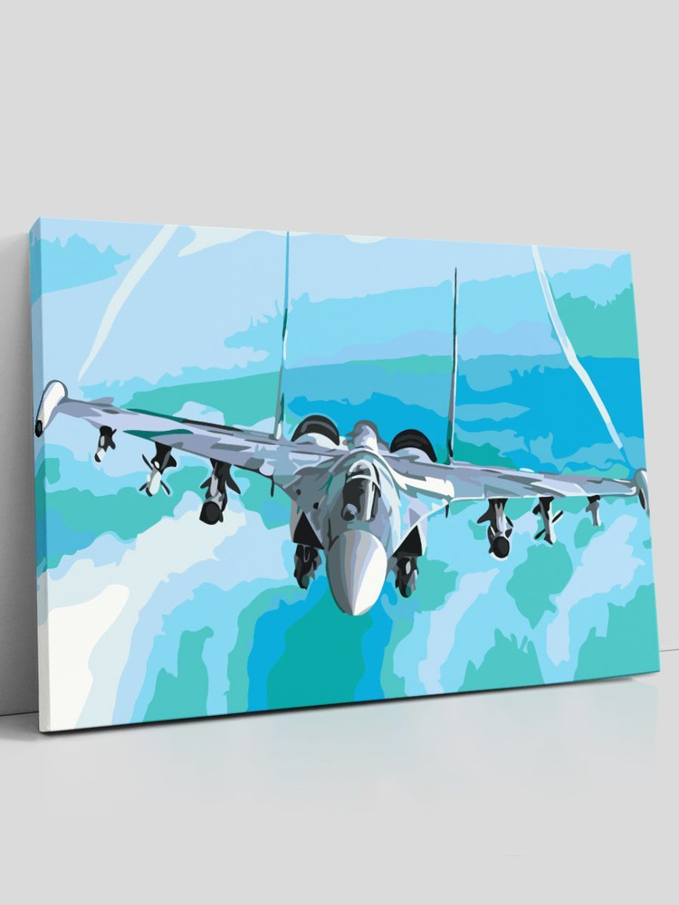 Картина по номерам на холсте с подрамником, "Истребитель SU-35, самолет", 40х60 см  #1