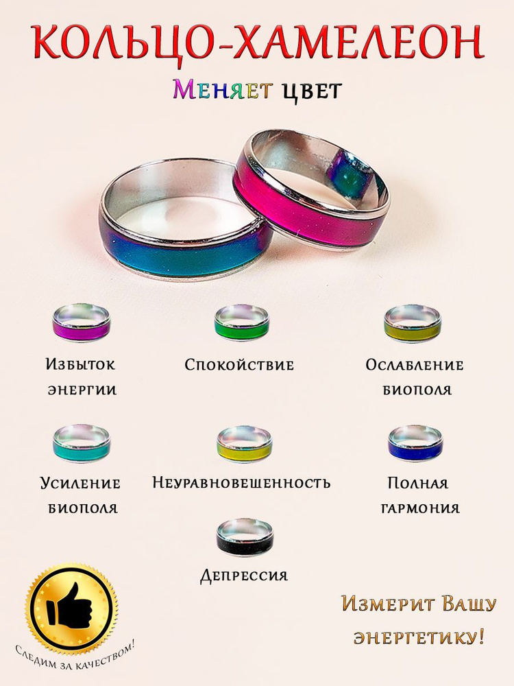 Кольцо, колечко, перстень, меняет цвет, измеряет температуру, энергетику, самочувствие, настроение, сувенир, #1