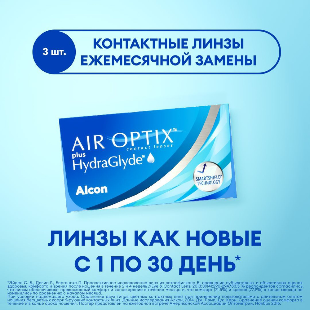 Контактные линзы Alcon Air Optix HydraGlyde (3) -12.00 / 8.6 / 14.20 #1