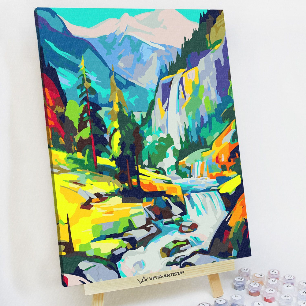 Картина по номерам, холст на подрамнике - Красочный водопад - Природа и пейзаж 30x40 см.  #1