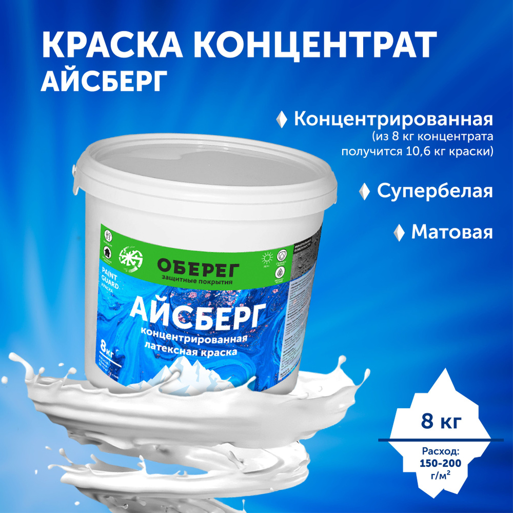 Концентрированная латексная краска Айсберг ОБЕРЕГ PaintGuard 8 кг  #1