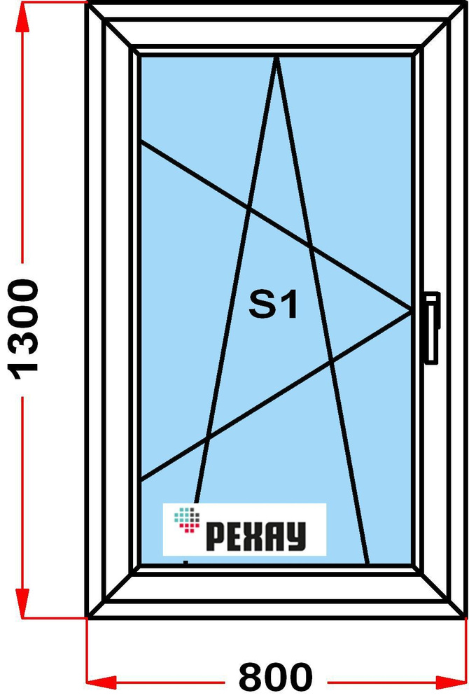Окно пластиковое, профиль РЕХАУ BLITZ (1300 x 800), с поворотно-откидной створкой, стеклопакет из 2х #1