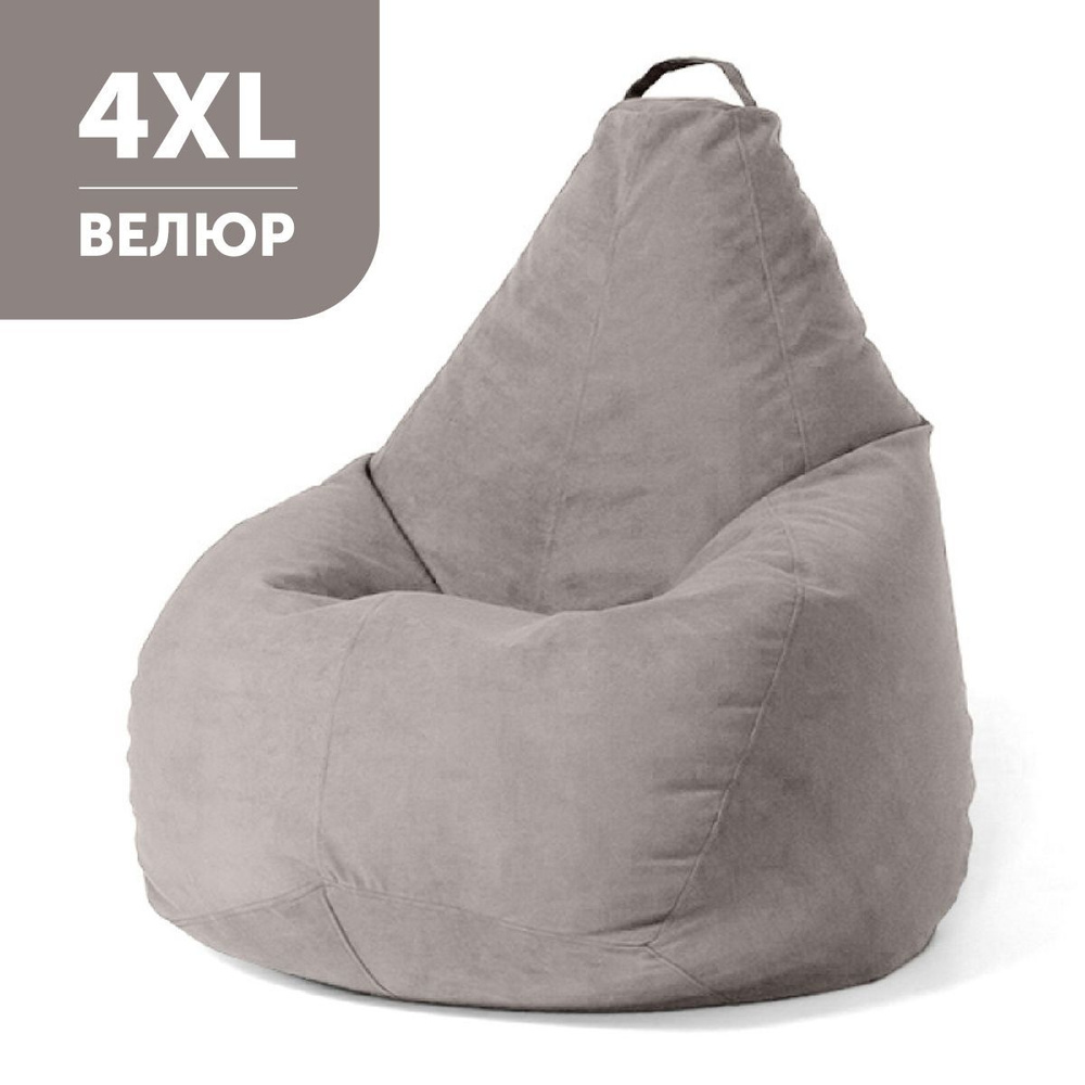 COOLPOUF Кресло-мешок Груша, Велюр натуральный, Размер XXXXL,серый, светло-серый  #1