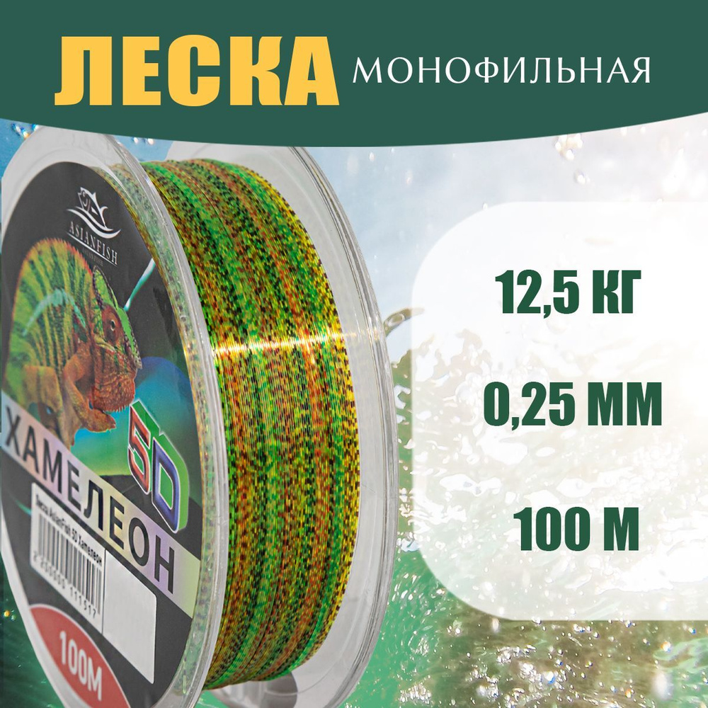 ASIANFISH Монофильная леска для рыбалки, размотка: 100 м, толщина: 0.25 мм  #1