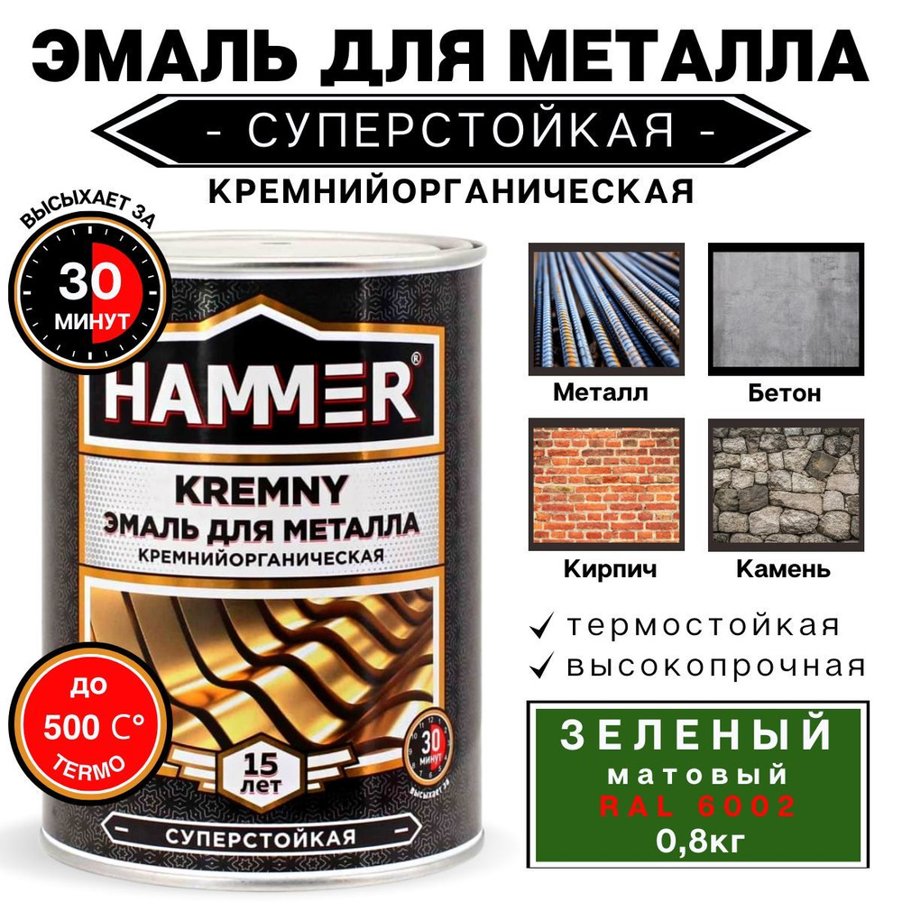 Эмаль по металлу КО HAMMER Kremny кремнийорганическая, термостойкая,для печей, мангалов, радиаторов, #1