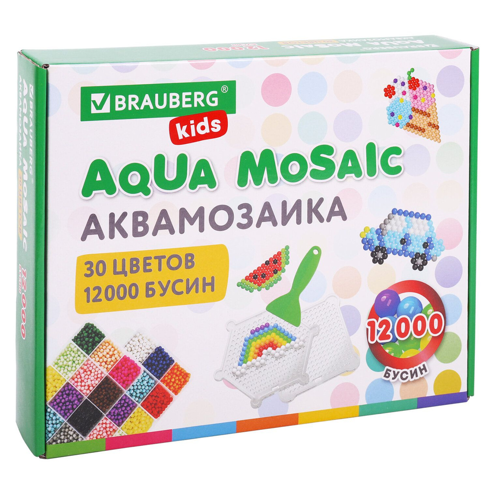 Аквамозаика 30 цветов 12000 бусин, с трафаретами, инструментами, аксессуарами, BRAUBERG KIDS, 664917 #1