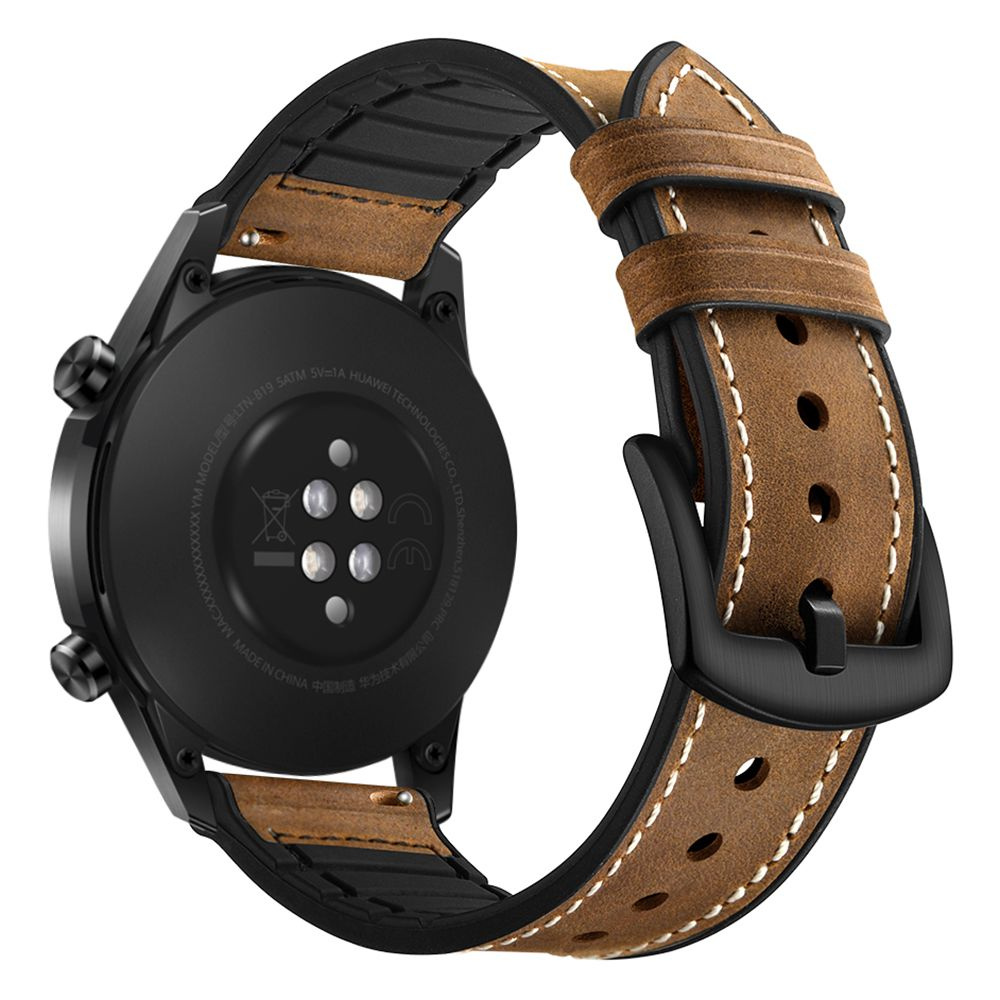 Силиконовый ремешок 22 мм с покрытием из натуральной кожи для Huawei Watch GT2 46мм - коричневый  #1