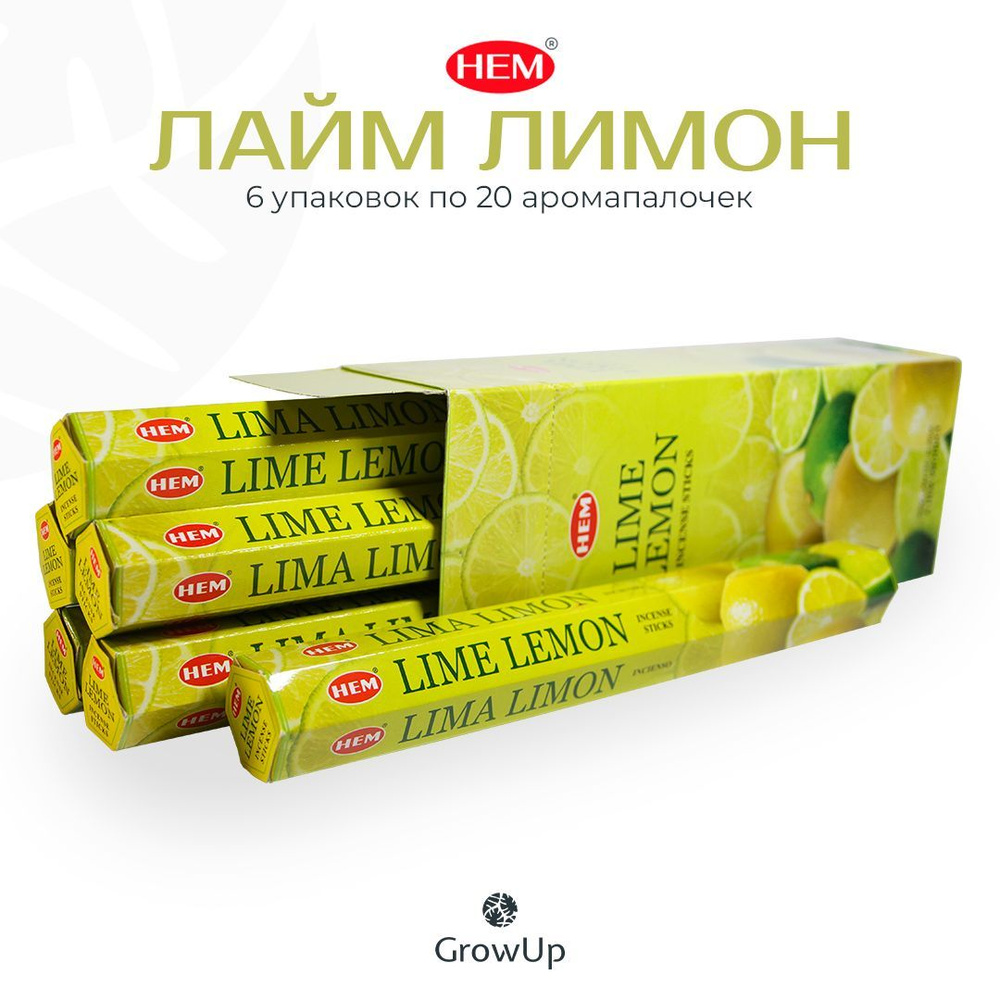 HEM Лайм Лимон - 6 упаковок по 20 шт - ароматические благовония, палочки, Lime Lemon - Hexa ХЕМ  #1